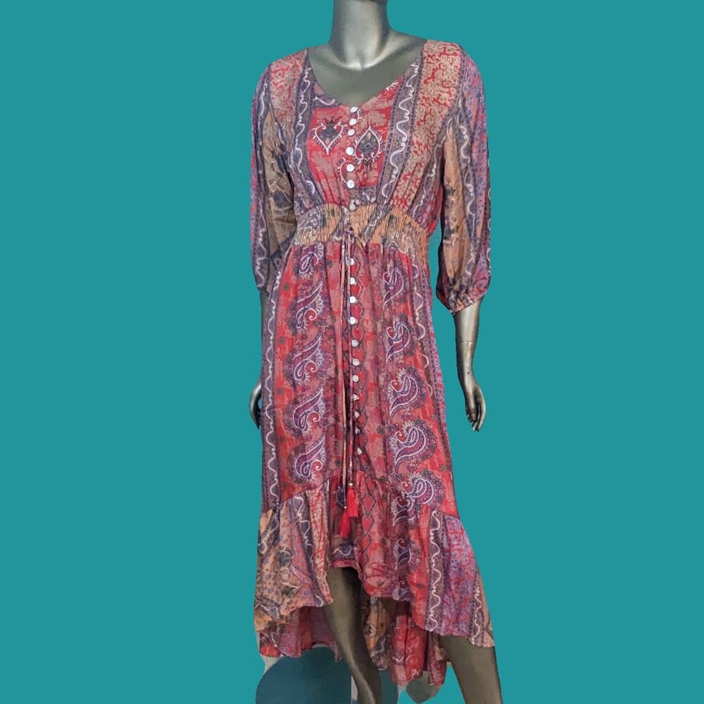 Stylish Nature Boho High-Low Floral Dress Size L Preowned